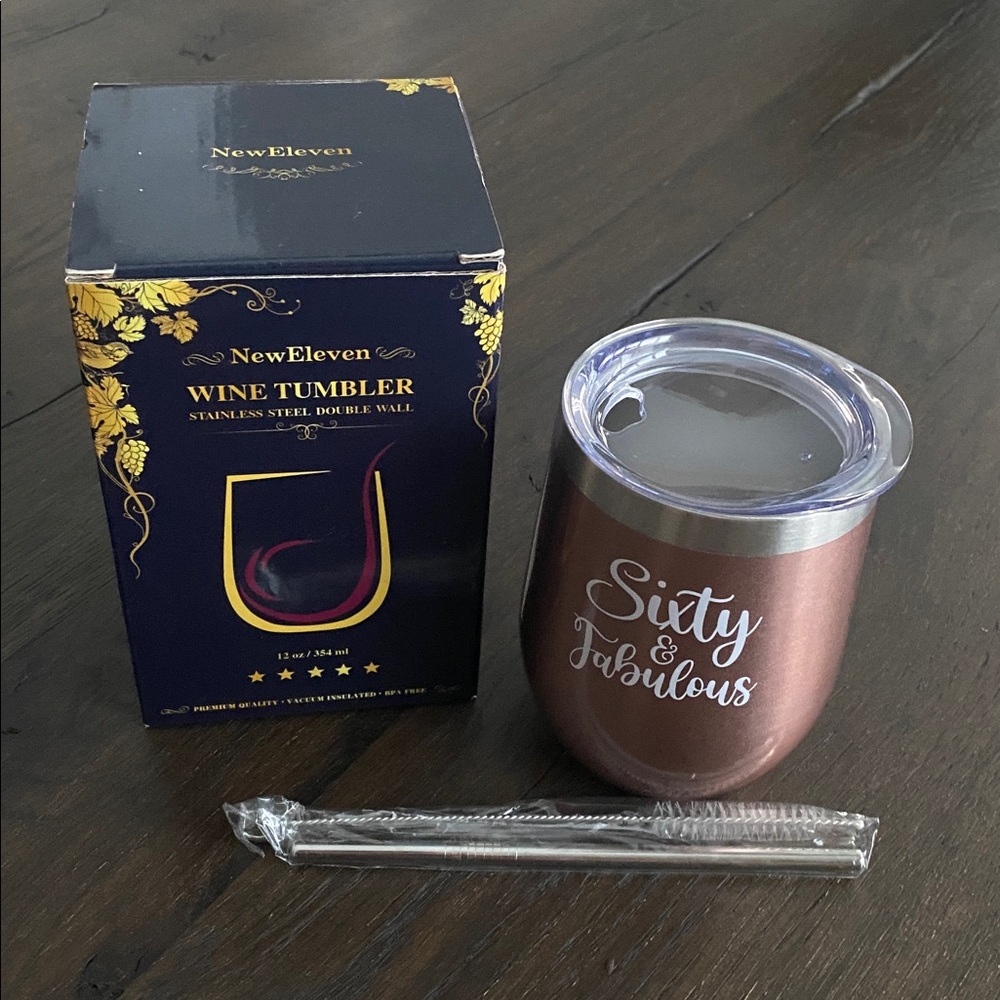 Sixty & Fabulous Insulated Cup/Tumbler with Stainless Steel Straw. NIB